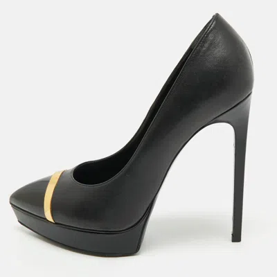 Pre-owned Saint Laurent Black Leather Janis Pointed Toe Platform Pumps Size 39