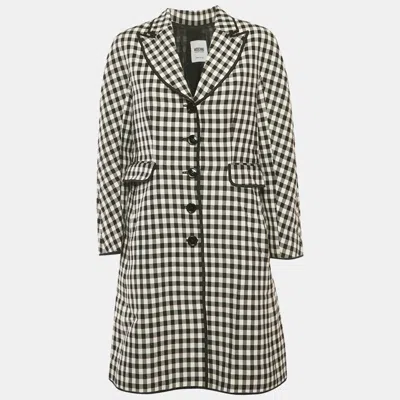 Pre-owned Moschino Cheap & Chic Monochrome Checkered Cotton Coat M