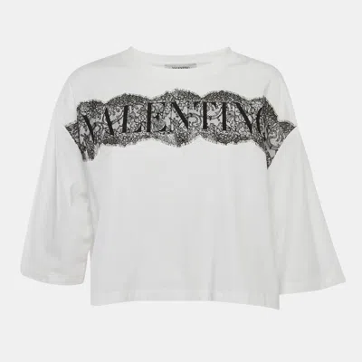 Pre-owned Valentino White Lace Detail Cotton Knit Oversized T-shirt L