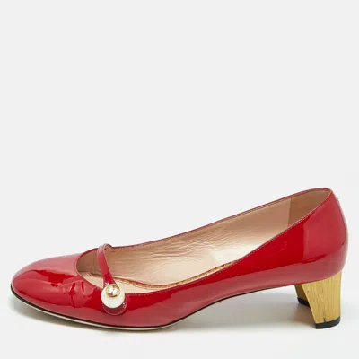 Pre-owned Gucci Red Patent Leather Interlocking G Pearl Pumps Size 40.5