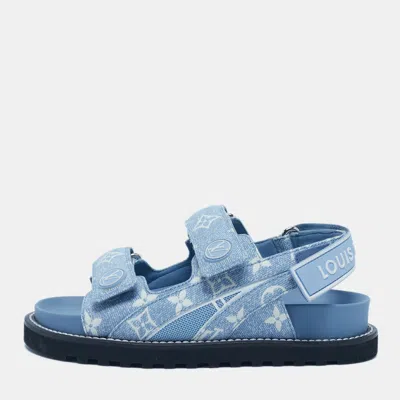 Pre-owned Louis Vuitton Blue Monogram Denim Paseo Flat Sandals Size 35