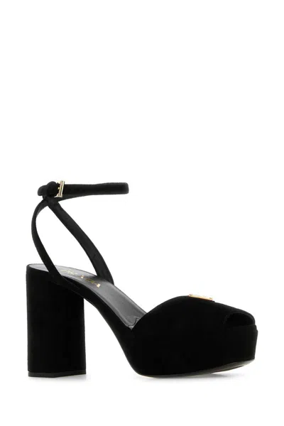 Prada Black Suede Heels In Black