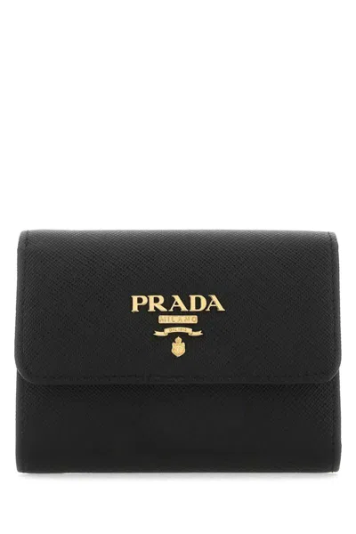 Prada Saffiano Finish Tri-fold Wallet In Black