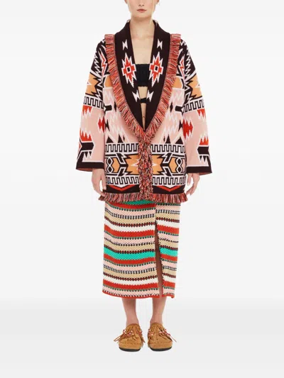 Alanui Geometric Roots Cardigan With Vibrant Fringe Trims