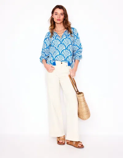Boden Easy Cotton Blouse Cerulean Blue, Blossomy