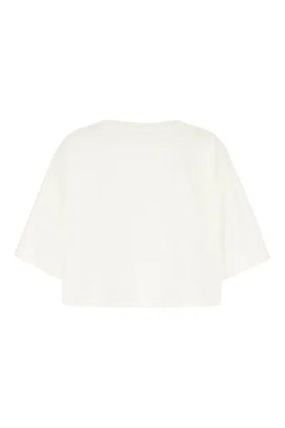 Chloé White Cropped Crewneck T-shirt With Maxi Logo Print On The Front In Cotton Woman