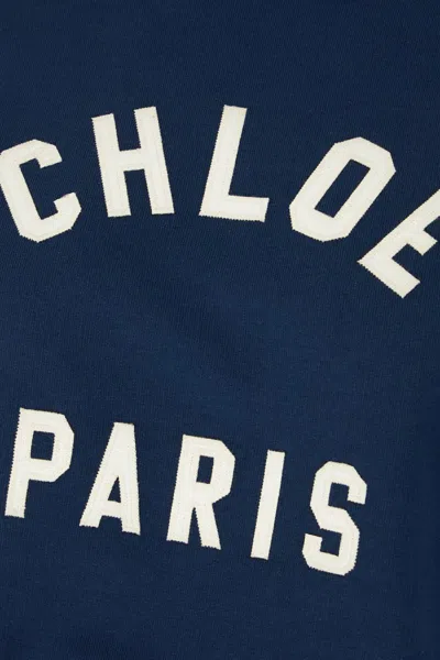 Chloé Blue Crewneck Sweatshirt With Logo Lettering Print In Cotton Woman