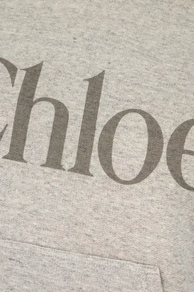 Chloé Hooded Cotton Blend Sweatshirt With Kangaroo Pocket In Gray