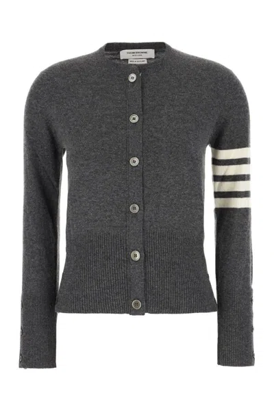 Thom Browne Cashmere Cardigan With Ribbed Texture And Button Detailing In Gray