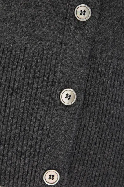 Thom Browne Cashmere Cardigan With Ribbed Texture And Button Detailing In Gray