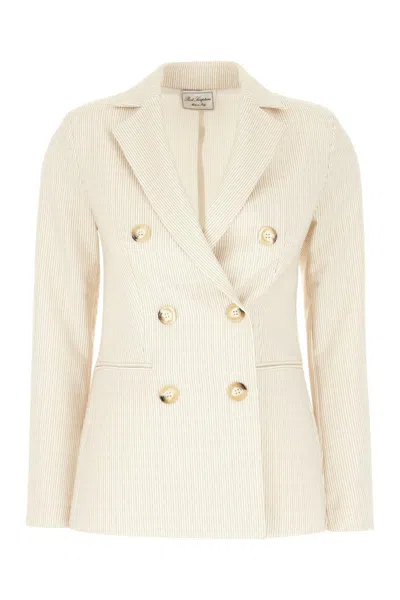 Post Scriptum Stripe-pattern Double-breasted Blazer In Neutral