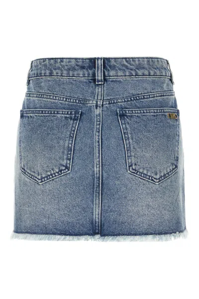 Michael Kors Frayed Denim Mini Skirt In Blue