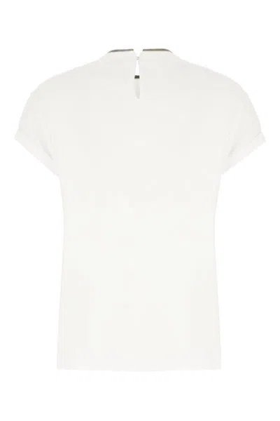 Brunello Cucinelli Stretch Cotton Jersey T-shirt With Precious Faux-layering In White
