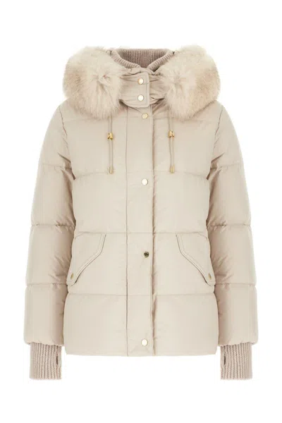 Moorer Quilted Jacket With Removable Fur Hood In Neutral