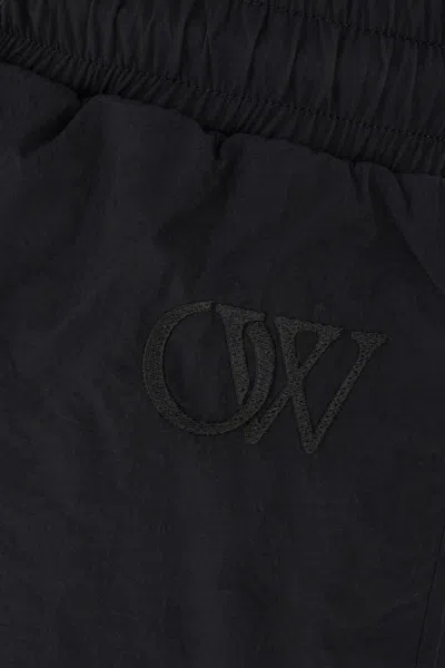 Off-white Ribbed Waist Drawstring Shorts With Mesh Insert In Black
