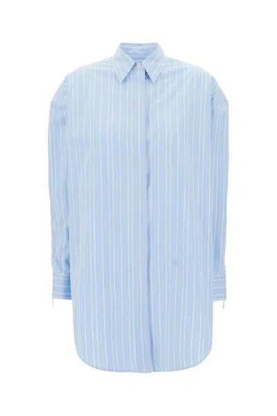 Off-white Embroidered Poplin Shirt Dress In Blue