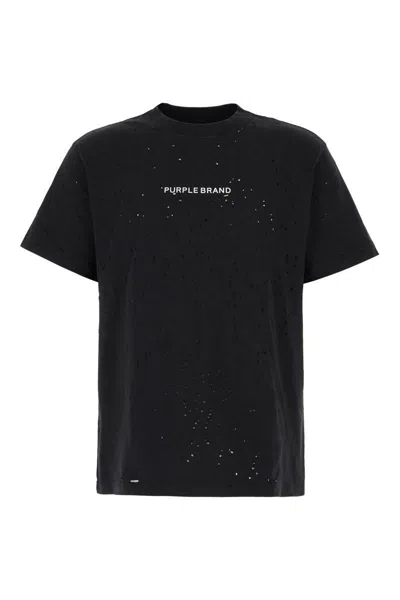 Purple Brand Black Crewneck T-shirt With Logo Lettering On The Front In Cotton Man In Black