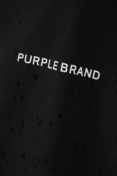 Purple Brand Black Crewneck T-shirt With Logo Lettering On The Front In Cotton Man In Black