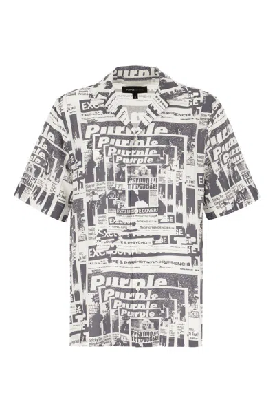 Purple Brand Tabloid Print Short Sleeve Button-up Shirt