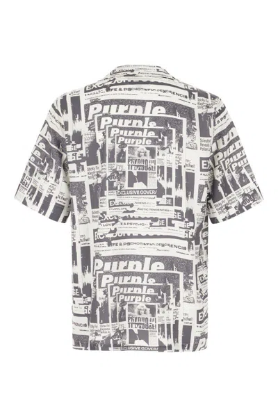 Purple Brand Tabloid Print Short Sleeve Button-up Shirt