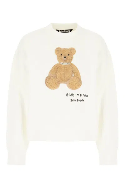 Palm Angels Cotton Crew Neck Sweatshirt With Teddy Bear Motif In White