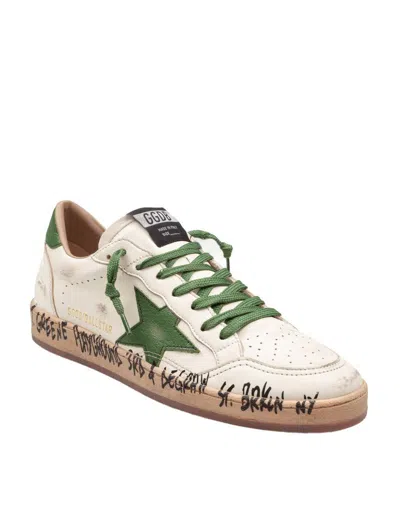 Golden Goose Ball Star Distressed Finish Leather Sneaker With Graffiti Print Shoes