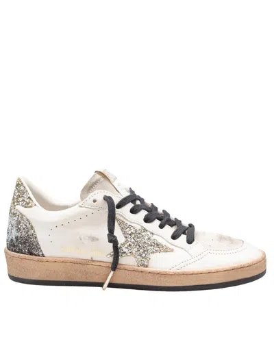 Golden Goose Ball Star Sneakers In Vintage Effect Leather And Suede With Glittered Star And Heel Tab In White
