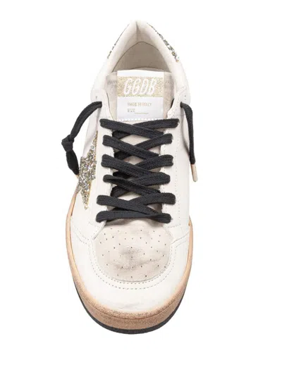 Golden Goose Ball Star Sneakers In Vintage Effect Leather And Suede With Glittered Star And Heel Tab In White