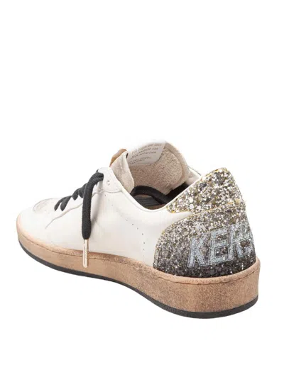 Golden Goose Ball Star Sneakers In Vintage Effect Leather And Suede With Glittered Star And Heel Tab In White