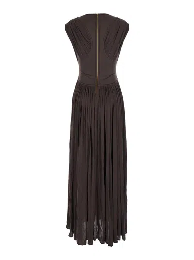 Zimmermann Illuminate Brown Long Dress With Gathered Neckline And Waist And Front Single Split In Viscose Stret