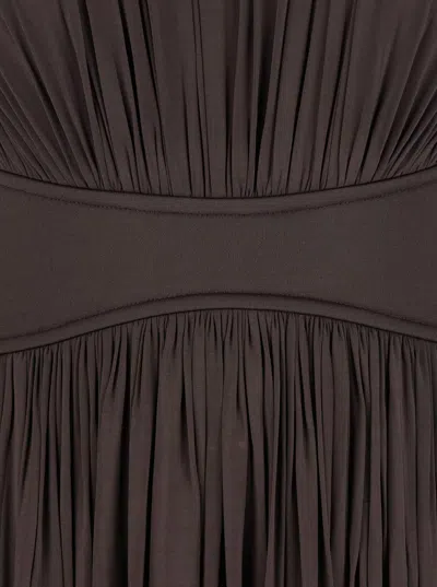Zimmermann Illuminate Brown Long Dress With Gathered Neckline And Waist And Front Single Split In Viscose Stret