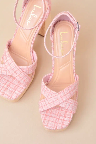 Lulus Capitolla Baby Pink Tweed Platform Ankle Strap Sandals