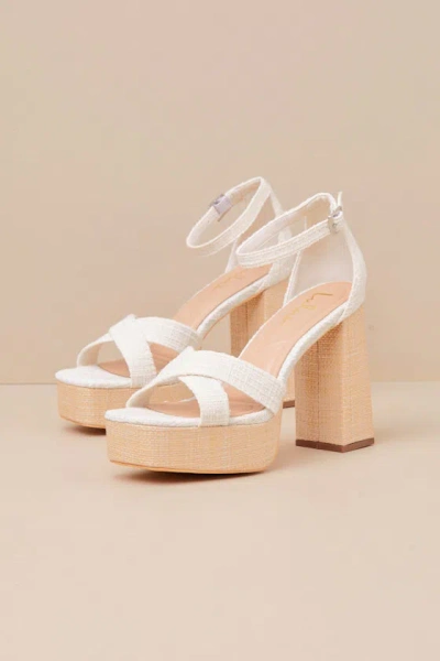 Lulus Capitolla White Tweed Platform Ankle Strap Sandals