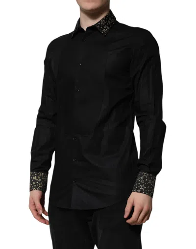 Pre-owned Dolce & Gabbana Black Cotton Gold Long Sleeves Dress Men's Shirt ()