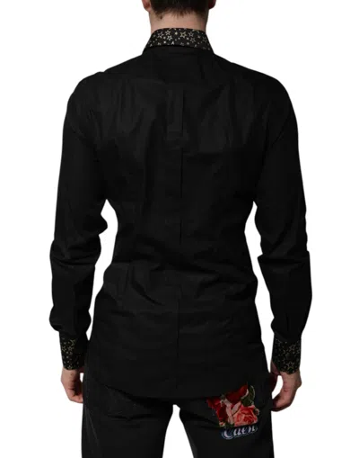 Pre-owned Dolce & Gabbana Black Cotton Gold Long Sleeves Dress Men's Shirt ()