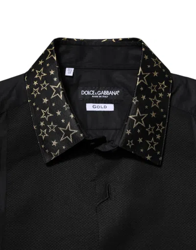 Pre-owned Dolce & Gabbana Black Cotton Gold Long Sleeves Dress Men's Shirt ()