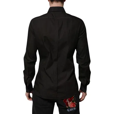 Dolce & Gabbana Black Cotton Jacquard Gold Collar Dress Men's Shirt