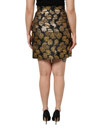 Dolce & Gabbana Black Gold Floral Print Jacquard Mini Women's Skirt