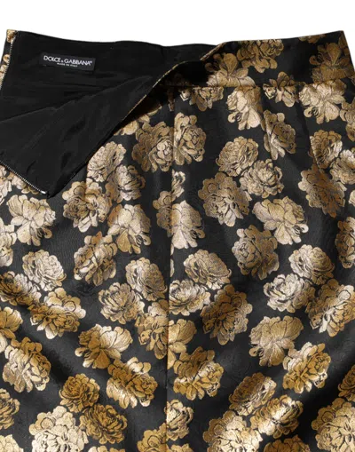Dolce & Gabbana Black Gold Floral Print Jacquard Mini Women's Skirt
