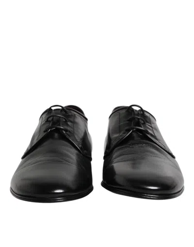 Dolce & Gabbana Black Leather Lace Up Derby Dress Formal Men's Shoes In Black