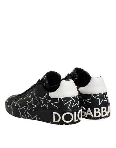 Pre-owned Dolce & Gabbana Black White Stars Low Top Men Sneakers Men's Shoes () In Multi