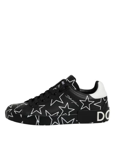 Pre-owned Dolce & Gabbana Black White Stars Low Top Men Sneakers Men's Shoes () In Multi