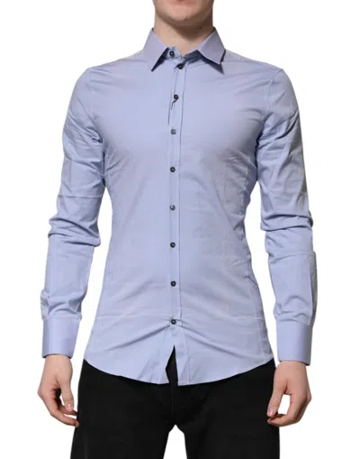Pre-owned Dolce & Gabbana Blue Cotton Sicilia Long Sleeves Dress Men's Shirt ()