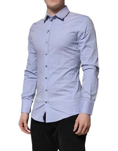 Pre-owned Dolce & Gabbana Blue Cotton Sicilia Long Sleeves Dress Men's Shirt ()