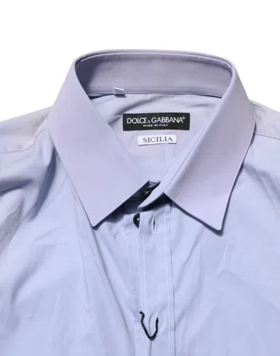 Pre-owned Dolce & Gabbana Blue Cotton Sicilia Long Sleeves Dress Men's Shirt ()