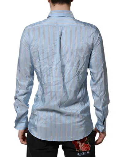 Pre-owned Dolce & Gabbana Blue Striped Martini Long Sleeve Dress Men's Shirt ()