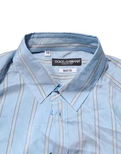 Pre-owned Dolce & Gabbana Blue Striped Martini Long Sleeve Dress Men's Shirt ()