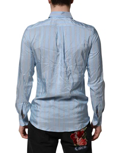 Pre-owned Dolce & Gabbana Blue Striped Martini Long Sleeves Dress Men's Shirt ()