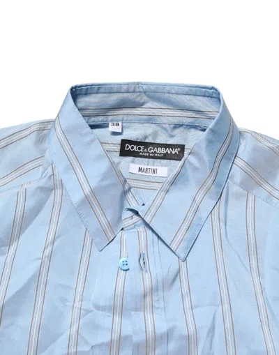 Pre-owned Dolce & Gabbana Blue Striped Martini Long Sleeves Dress Men's Shirt ()