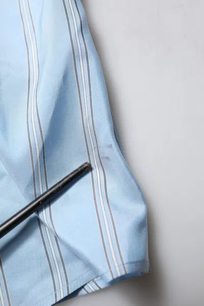 Pre-owned Dolce & Gabbana Blue Striped Martini Long Sleeves Dress Men's Shirt ()